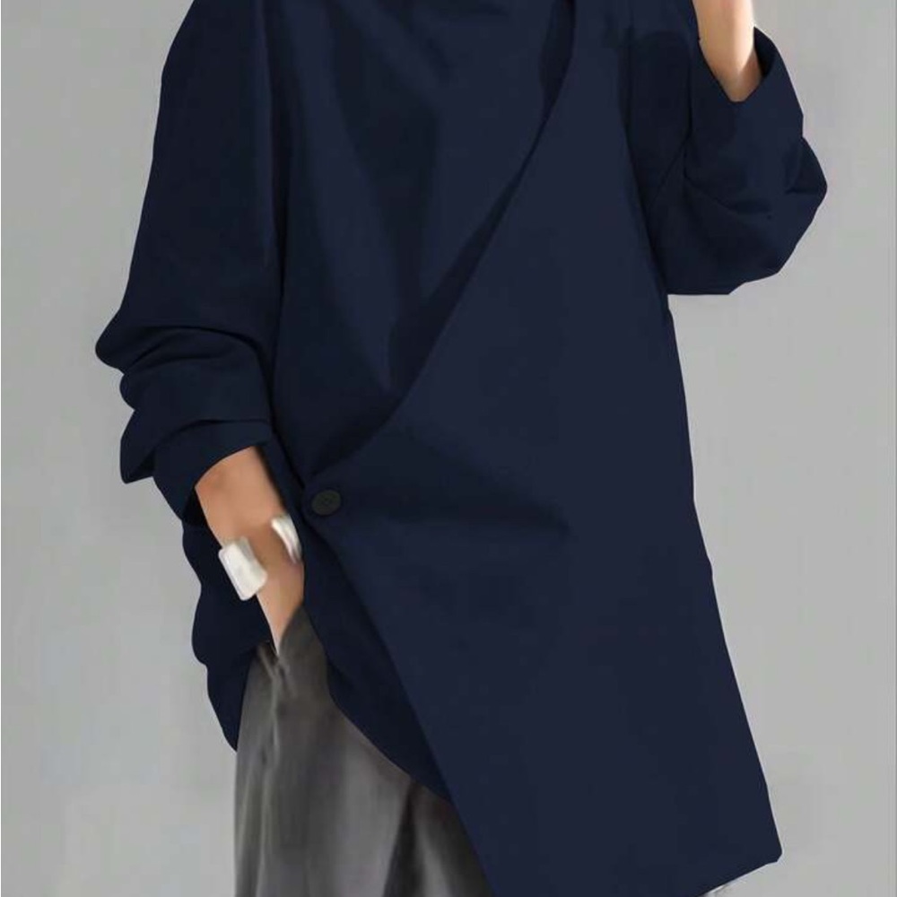 Stylish Navy Blue Oversized Wrap Blazer